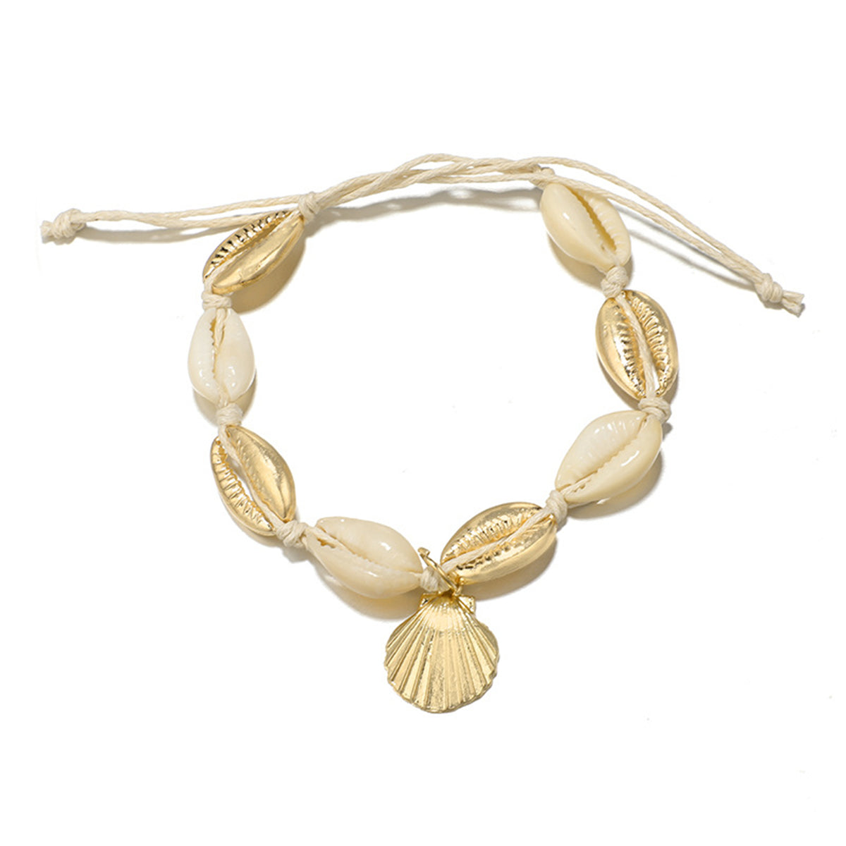 Shell and 18K Gold-Plated Shell-Charm Adjustable Anklet, gold anklet bracelet, everyday style, styled look