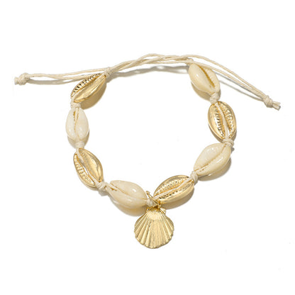 Shell and 18K Gold-Plated Shell-Charm Adjustable Anklet, gold anklet bracelet, everyday style, styled look