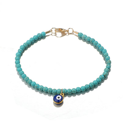 Turquoise and 18K Gold-Plated Beaded Anklet, gold anklet bracelet, botanical inspired, front view