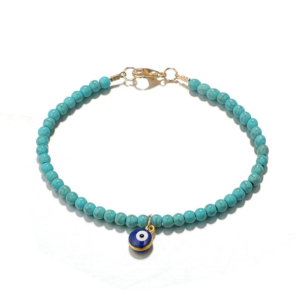 Turquoise & 18k Gold-Plated Beaded Anklet