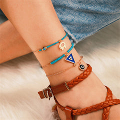 Turquoise & 18K Gold-Plated Elephant Charm Anklet Set