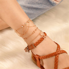 Cubic Zirconia & 18K Gold-Plated Chain-Drop Anklet Set