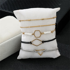 White & 18K Gold-Plated Geometric Curb Chain Anklet Set
