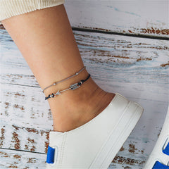 Black & Silver-Plated Arrow Charm Layered Anklet