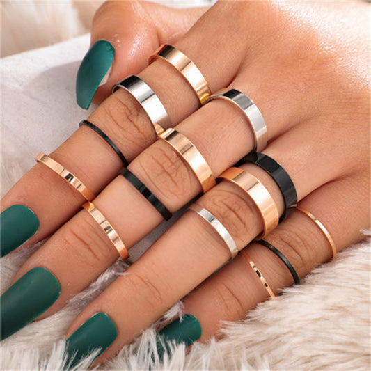 Tri-Tone Band Ring Set, statement rings for women, dainty minimalist design, front view