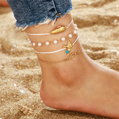 Pearl & Turquoise Bird Charm Anklet Set