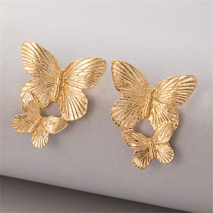 18K Gold-Plated Double-Butterfly Dangle Earrings, gold drop earrings for women, dainty minimalist design, front view