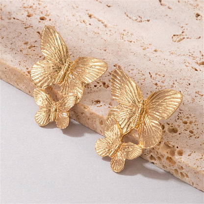 18K Gold-Plated Double-Butterfly Dangle Earrings, gold drop earrings for women, dainty minimalist design, side view