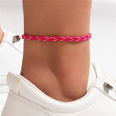 Pink Polyster & 18K Gold-Plated Braided Anklet