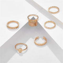 Cubic Zirconia & 18K Gold-Plated Leaves Tassel Ring Set