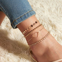 18K Gold-Plated Open Heart & Beaded Anklet Set