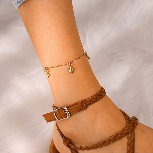 18K Gold-Plated Starfish Station Anklet, gold anklet bracelet, everyday style, front view