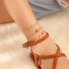 Cubic Zirconia & 18K Gold-Plated Triangle Station Anklet Set