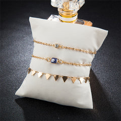 Cubic Zirconia & 18K Gold-Plated Triangle Station Anklet Set
