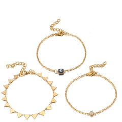 Cubic Zirconia & 18K Gold-Plated Triangle Station Anklet Set