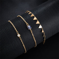 Cubic Zirconia & 18K Gold-Plated Triangle Station Anklet Set