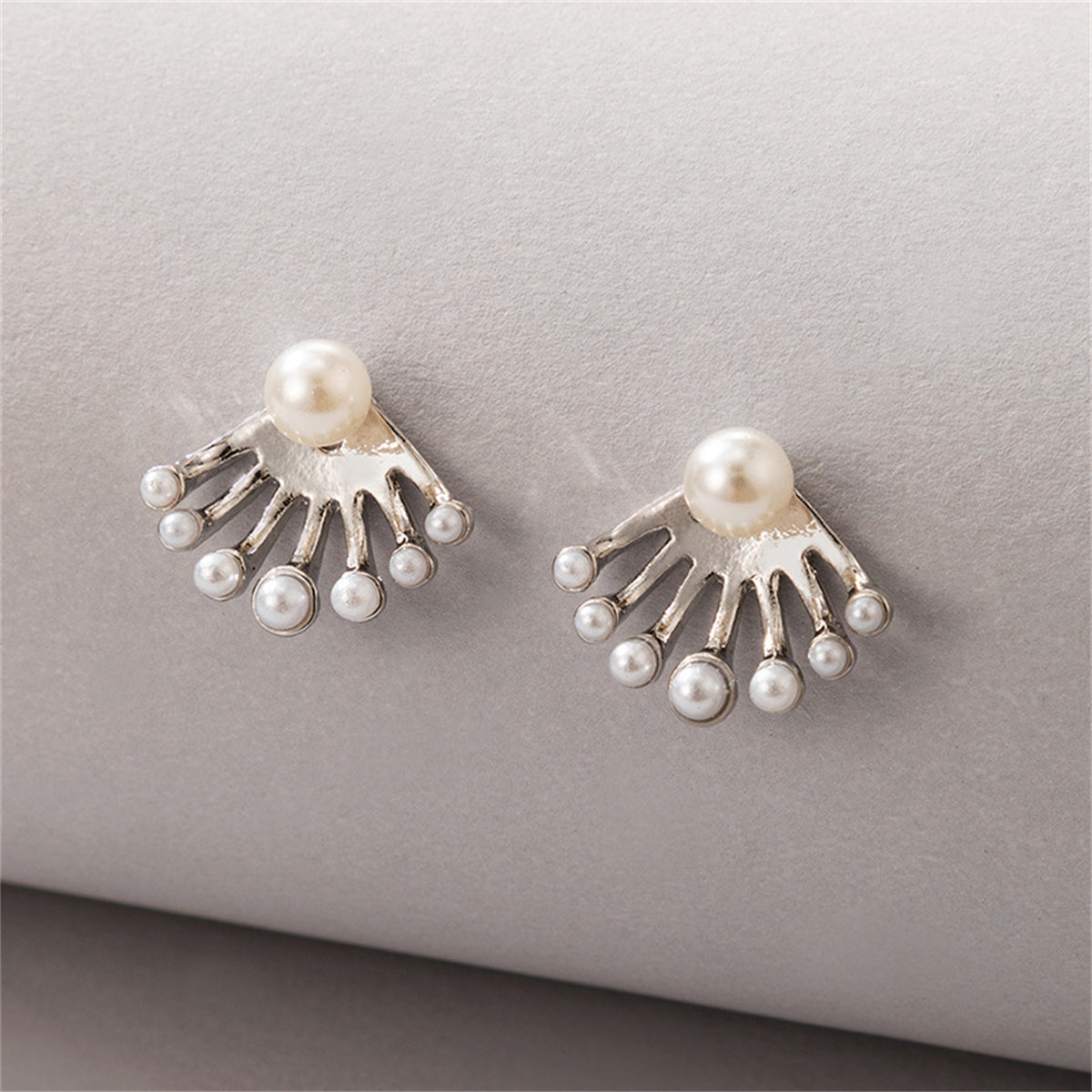 Pearl & Silver-Plated Fan Ear Jackets