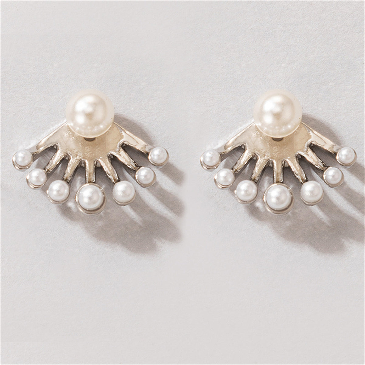 Pearl & Silver-Plated Fan Ear Jackets