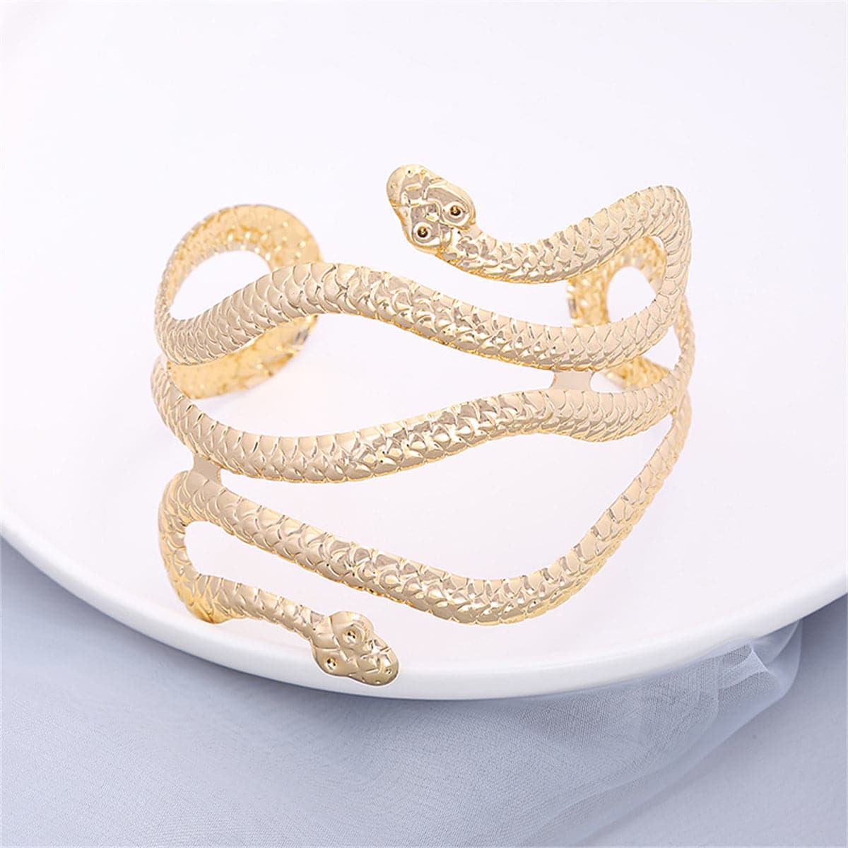 18K Gold-Plated Serpentine Arm Cuff, dainty minimalist design, side view