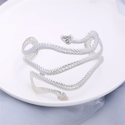 Silver-Plated Serpentine Arm Cuff, botanical inspired, front view