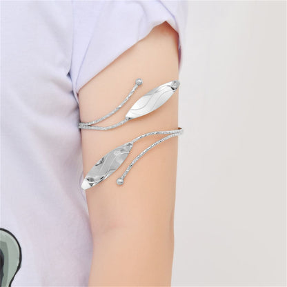 Silver-Plated Leaves Bypass Arm Cuff, dainty minimalist design, front view