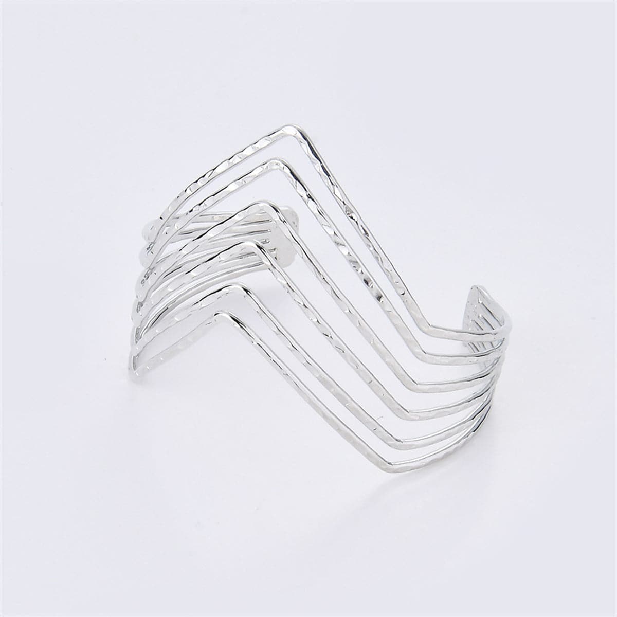 Silver-Plated Open Chevron Arm Cuff, vintage-inspired design, detail close-up