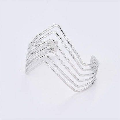 Silver-Plated Open Chevron Arm Cuff, vintage-inspired design, detail close-up