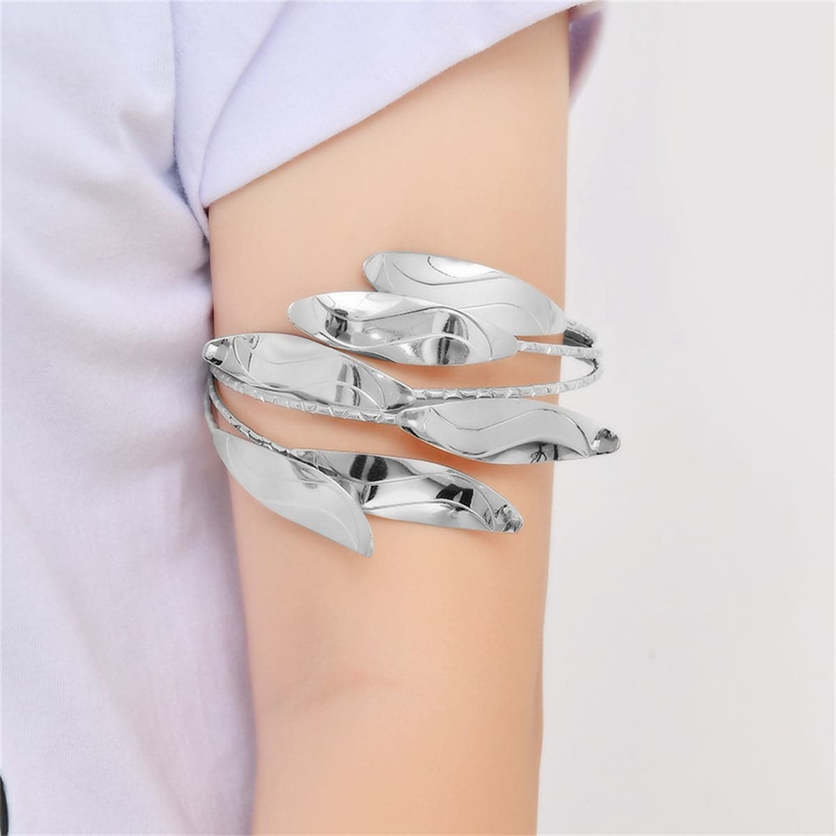 Silver-Plated Branched Arm Cuff, botanical inspired, front view