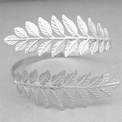 Silver-Plated Wreath Arm Cuff, everyday style, front view