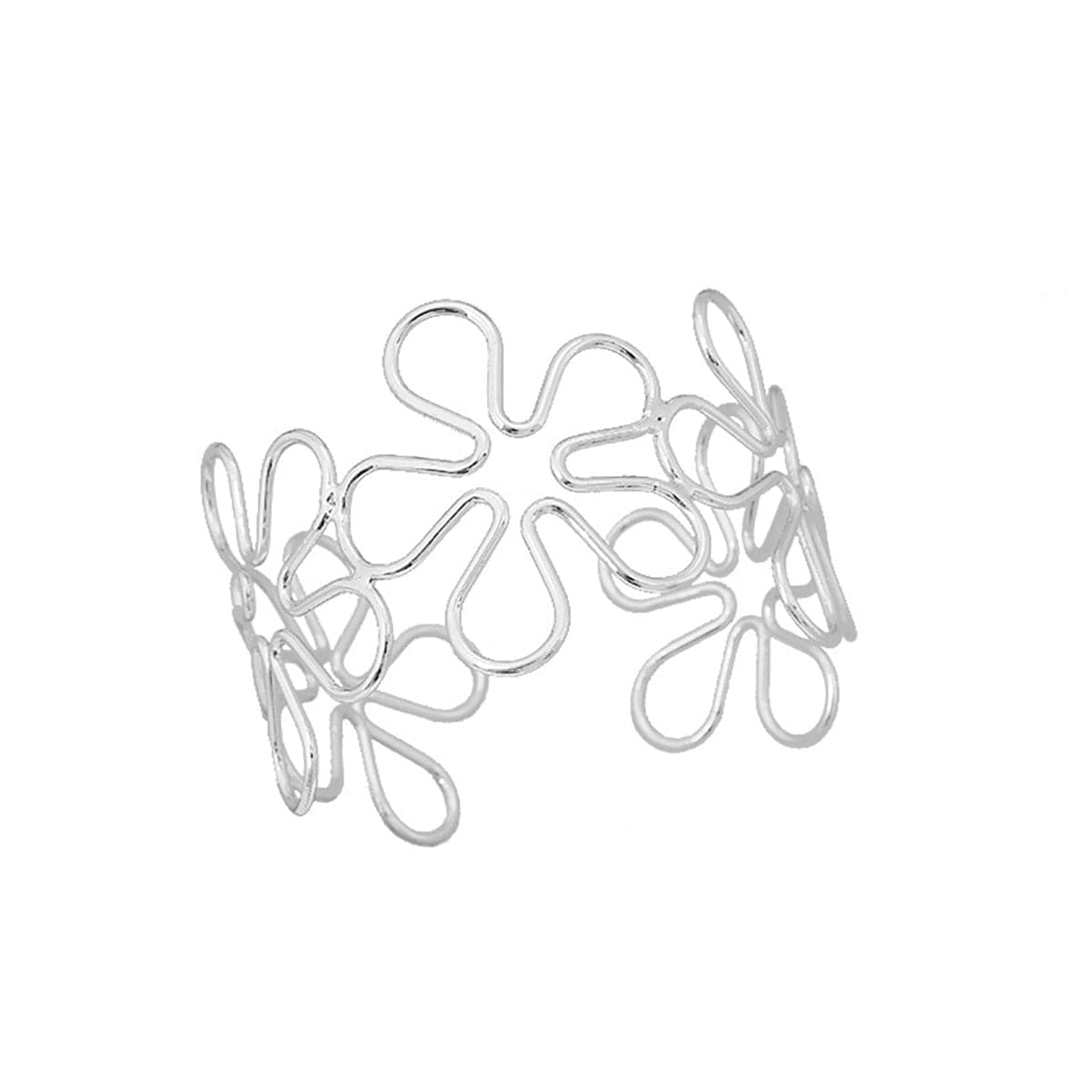 Silver-Plated Linked Open Flower Arm Cuff, everyday style, front view