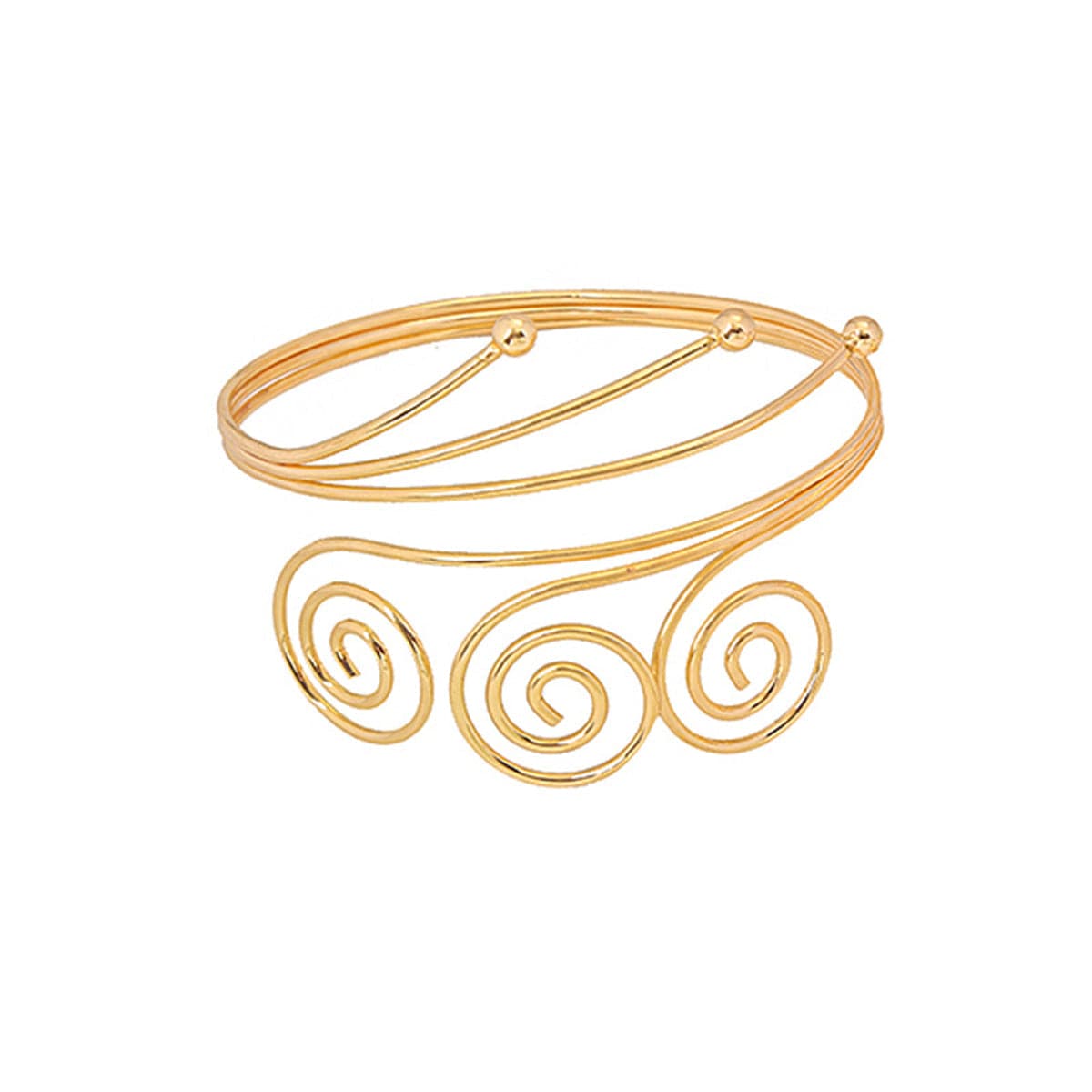 18K Gold-Plated Trip-Swirl Arm Cuff, elegant gift for her, front view