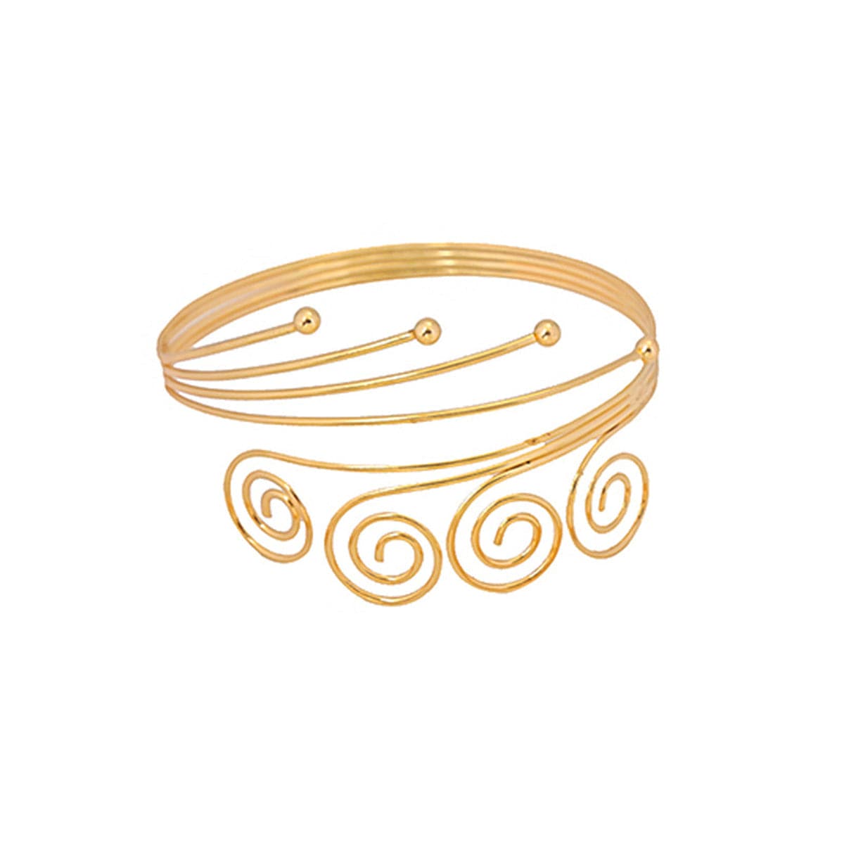 18K Gold-Plated Four-Swirl Arm Cuff, vintage-inspired design, front view
