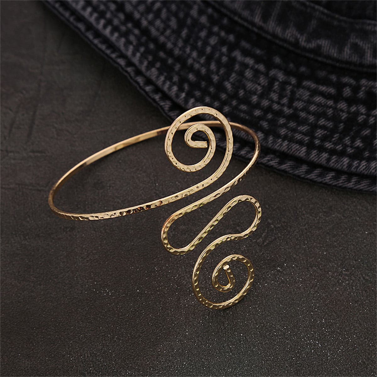 18K Gold-Plated Open Swirl Arm Cuff, everyday style, front view