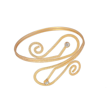 Cubic Zirconia and 18K Gold-Plated Frosted Geometric Arm Cuff, botanical inspired, side view