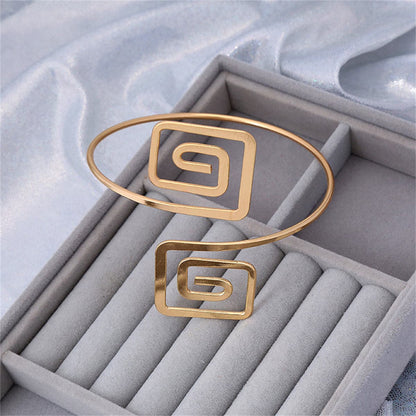 18K Gold-Plated Stacked-Square Bypass Arm Cuff, elegant gift for her, side view