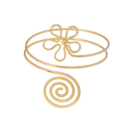 18K Gold-Plated Flower Swirl Arm Cuff, botanical inspired, front view