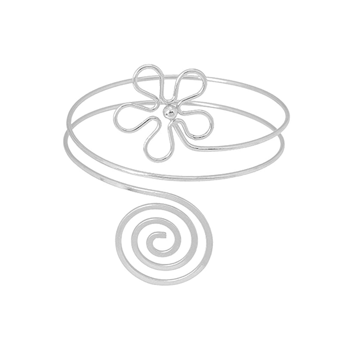 Silver-Plated Floral Swirl Arm Cuff, botanical inspired, front view