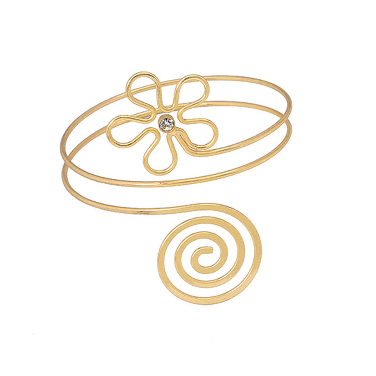 Cubic Zirconia and 18K Gold-Plated Floral Swirl Arm Cuff, everyday style, front view