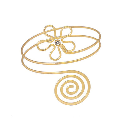Cubic Zirconia and 18K Gold-Plated Floral Swirl Arm Cuff, everyday style, front view