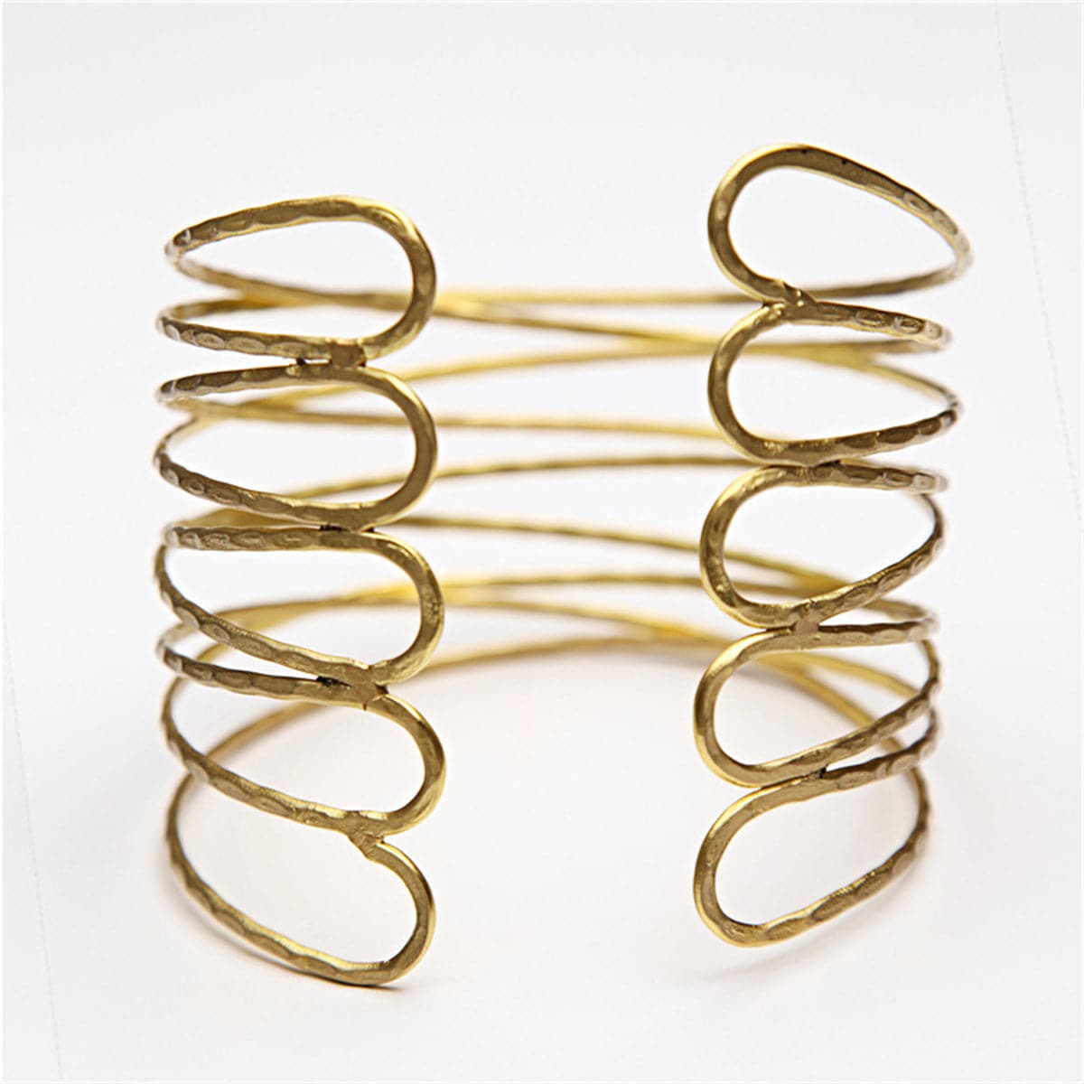 18K Gold-Plated Open Geometric Arm Cuff, vintage-inspired design, front view