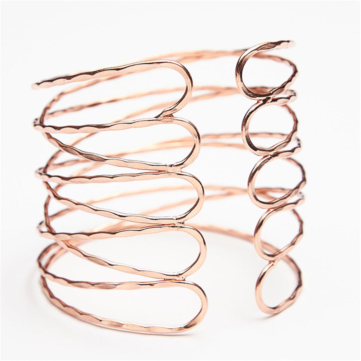 18K Rose Gold-Plated Open Geometric Arm Cuff, botanical inspired, front view