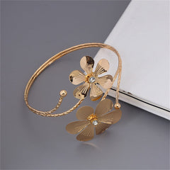 Cubic Zirconia & 18K Gold-Plated Floral Bypass Arm Cuff