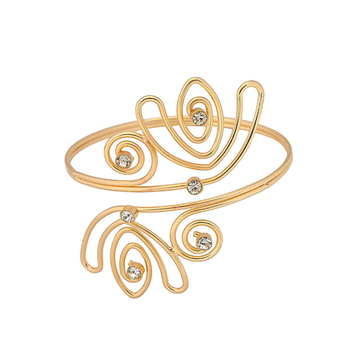 Cubic Zirconia and 18K Gold-Plated Open Tulip Bypass Arm Cuff, elegant gift for her, front view