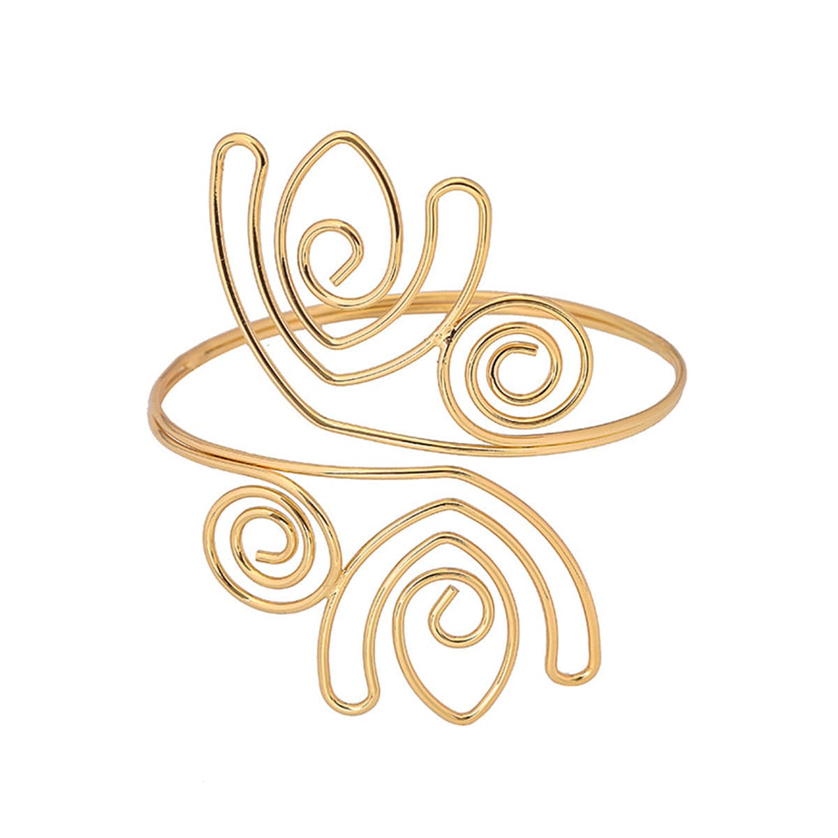 18K Gold-Plated Open Tulip Bypass Arm Cuff, vintage-inspired design, front view