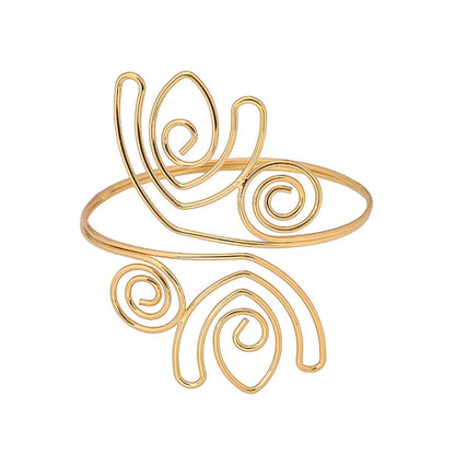 18K Gold-Plated Open Tulip Bypass Arm Cuff, vintage-inspired design, front view
