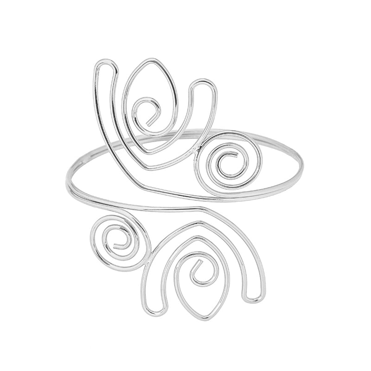 Silver-Plated Open Tulip Bypass Arm Cuff, everyday style, front view