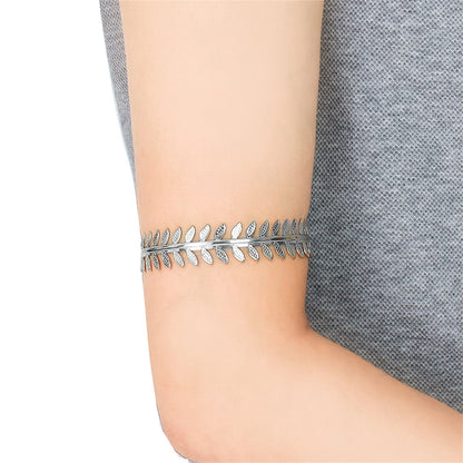Silver-Plated Laurel Leaves Bypass Arm Cuff, everyday style, front view