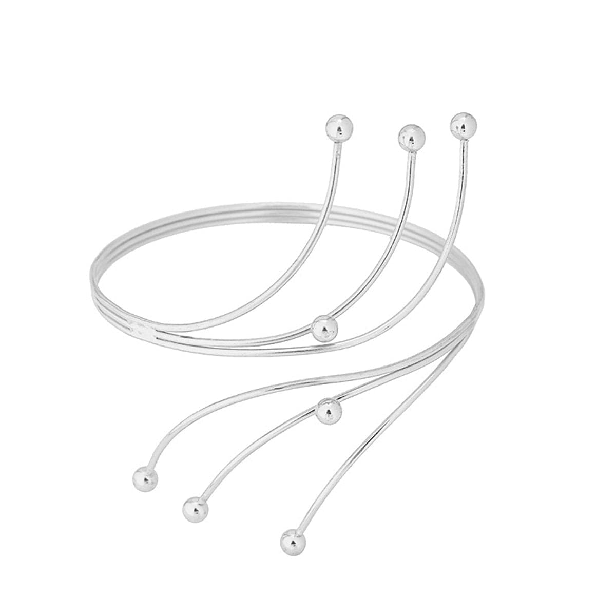 Silver-Plated Beads Bypass Arm Cuff, botanical inspired, front view