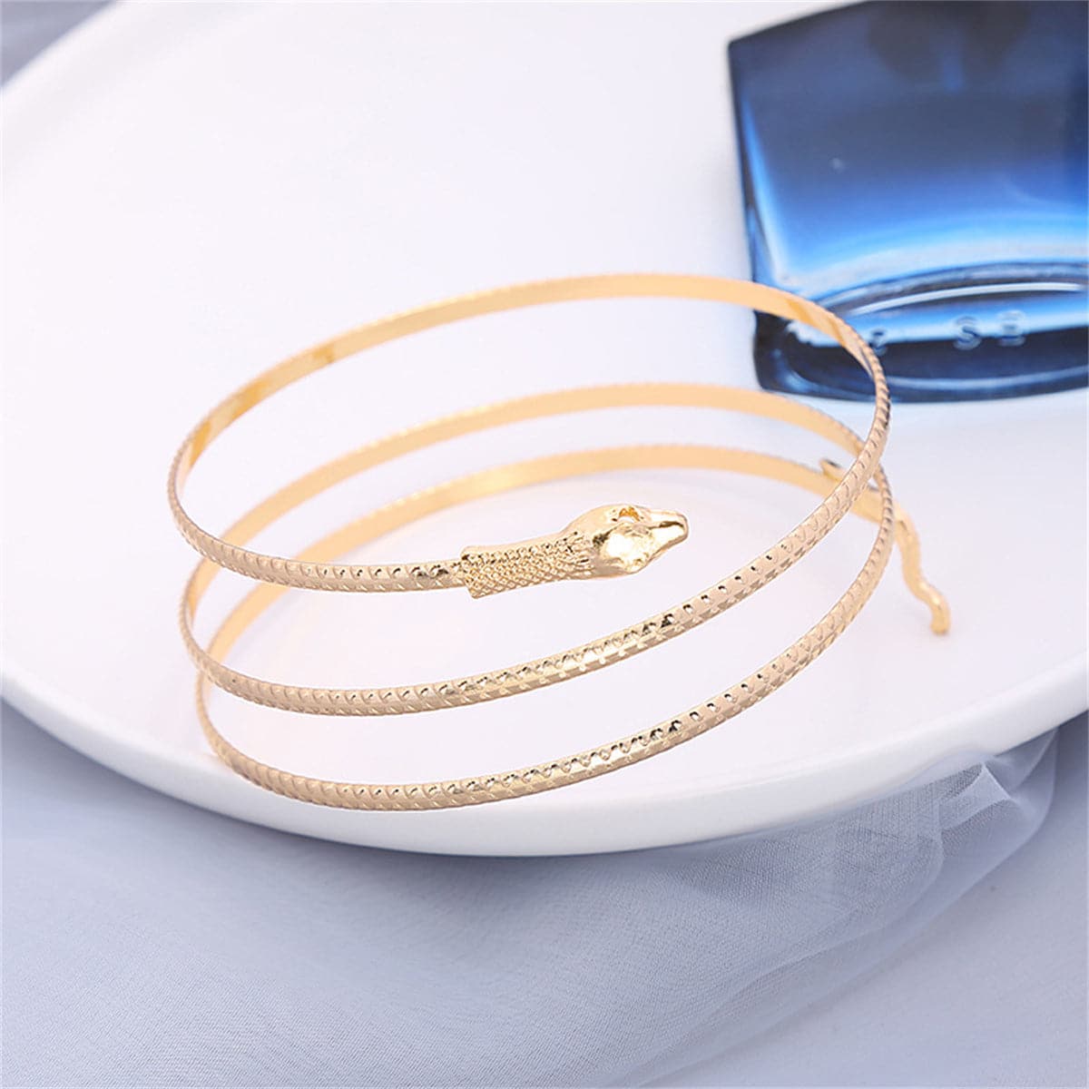 18K Gold-Plated Serpent Arm Cuff, everyday style, front view