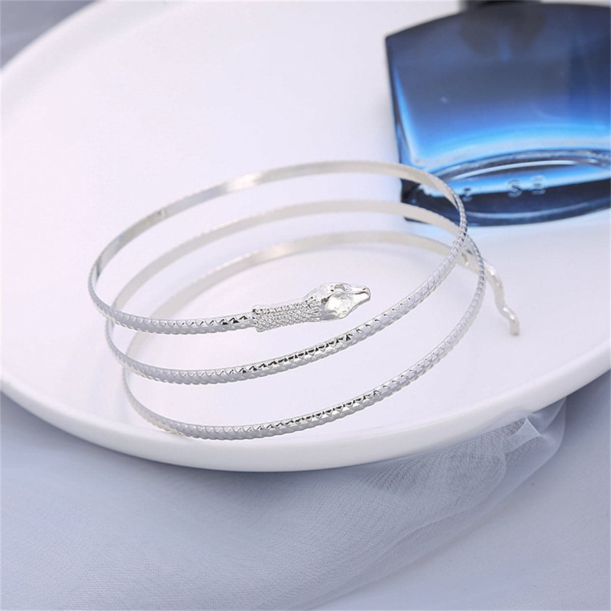Silver-Plated Serpent Arm Cuff, elegant gift for her, front view